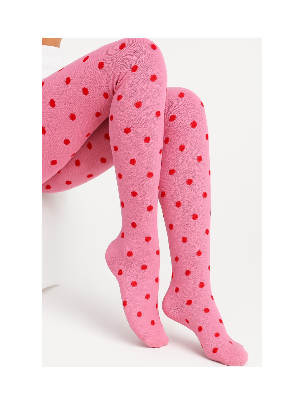 Rajstopy bawełniane różowe w czerwone groszki tullinogi