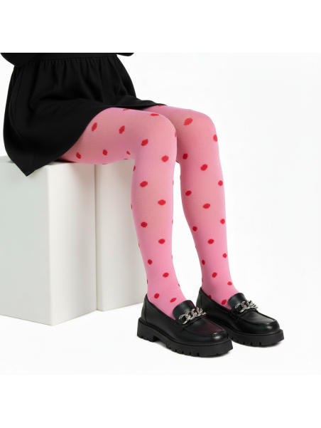 Rajstopy bawełniane różowe w czerwone groszki tullinogi