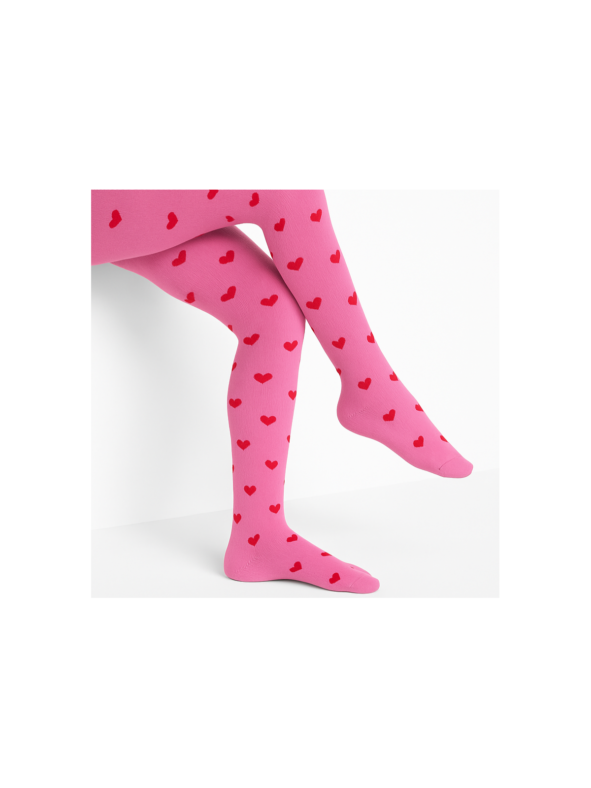 Rajstopy bawełniane różowe w czerwone serduszka tullinogi