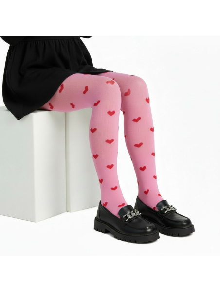 Rajstopy bawełniane różowe w czerwone serduszka tullinogi