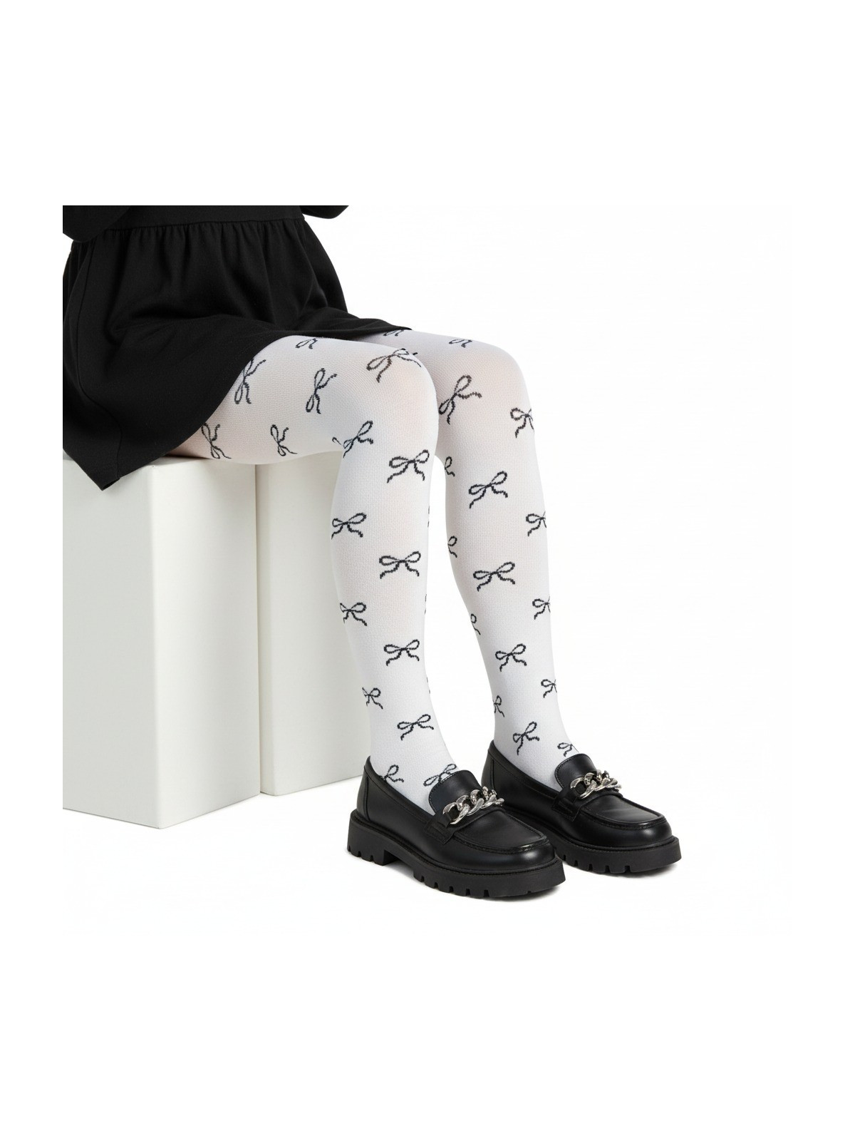 Rajstopy bawełniane ecru w czarne kokardki tullinogi