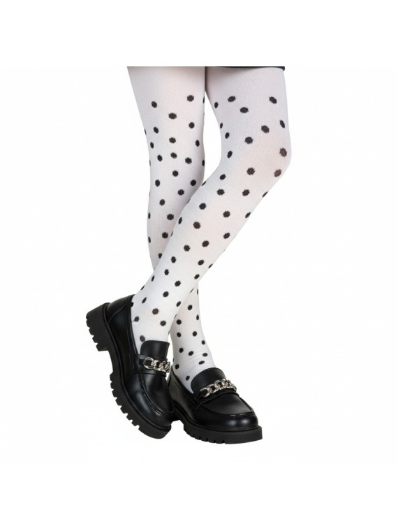 Rajstopy bawełniane ecru w czarne groszki tullinogi