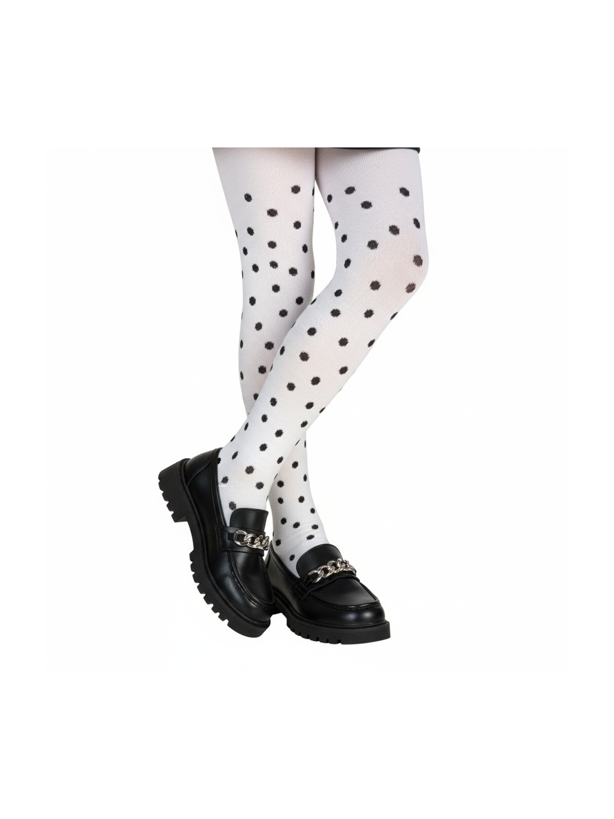 Rajstopy bawełniane ecru w czarne groszki tullinogi