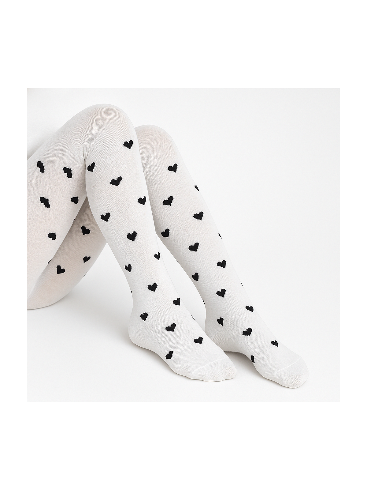 Rajstopy Bawełniane ecru w czarne serduszka tullinogi