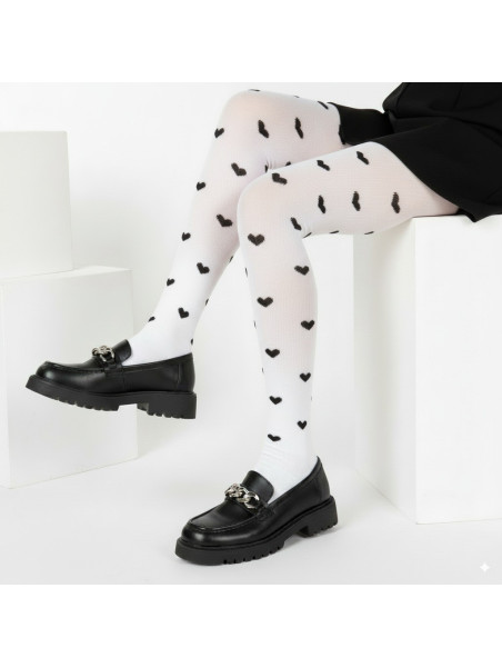 Rajstopy Bawełniane ecru w czarne serduszka tullinogi