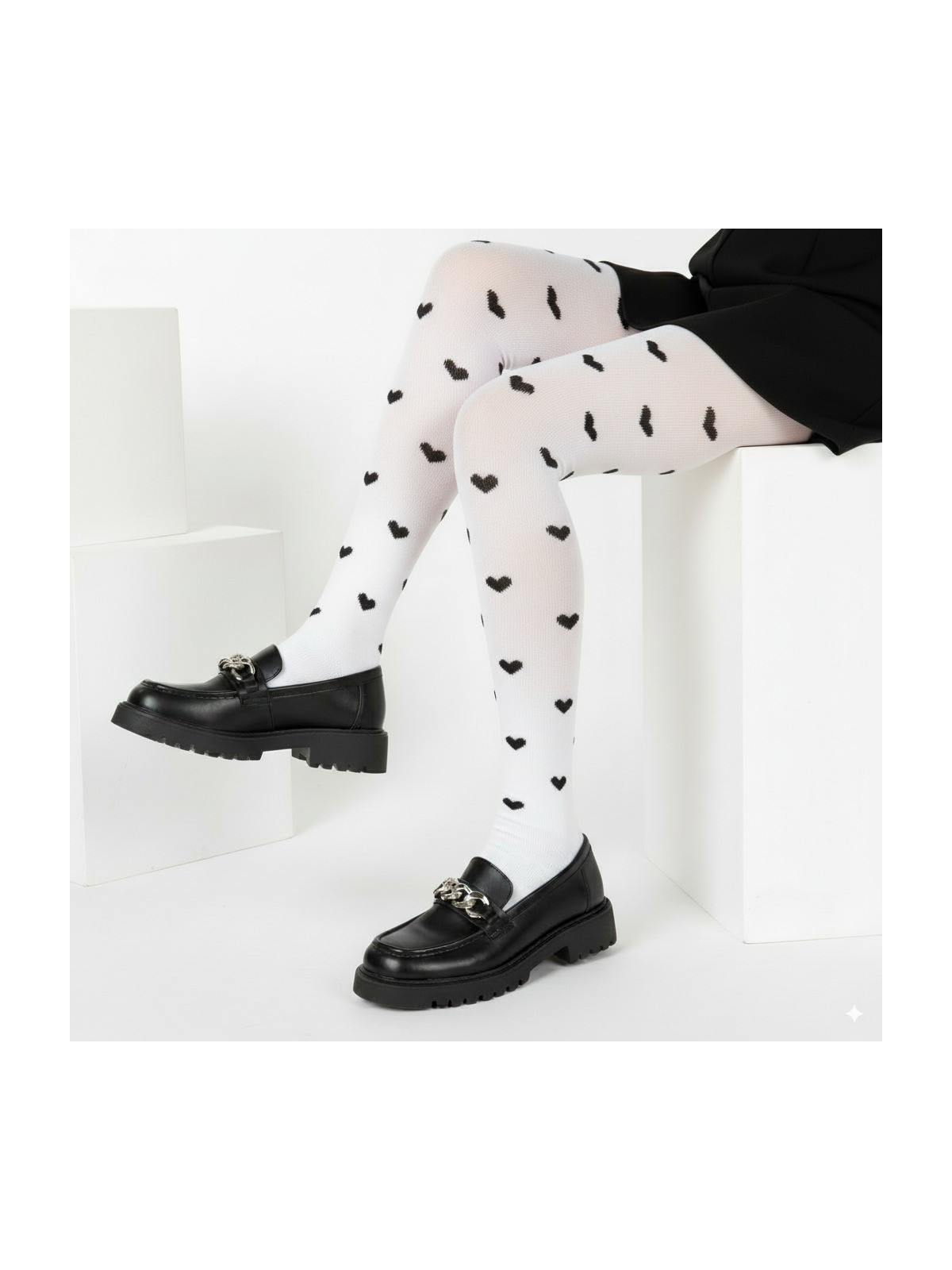 Rajstopy Bawełniane ecru w czarne serduszka tullinogi