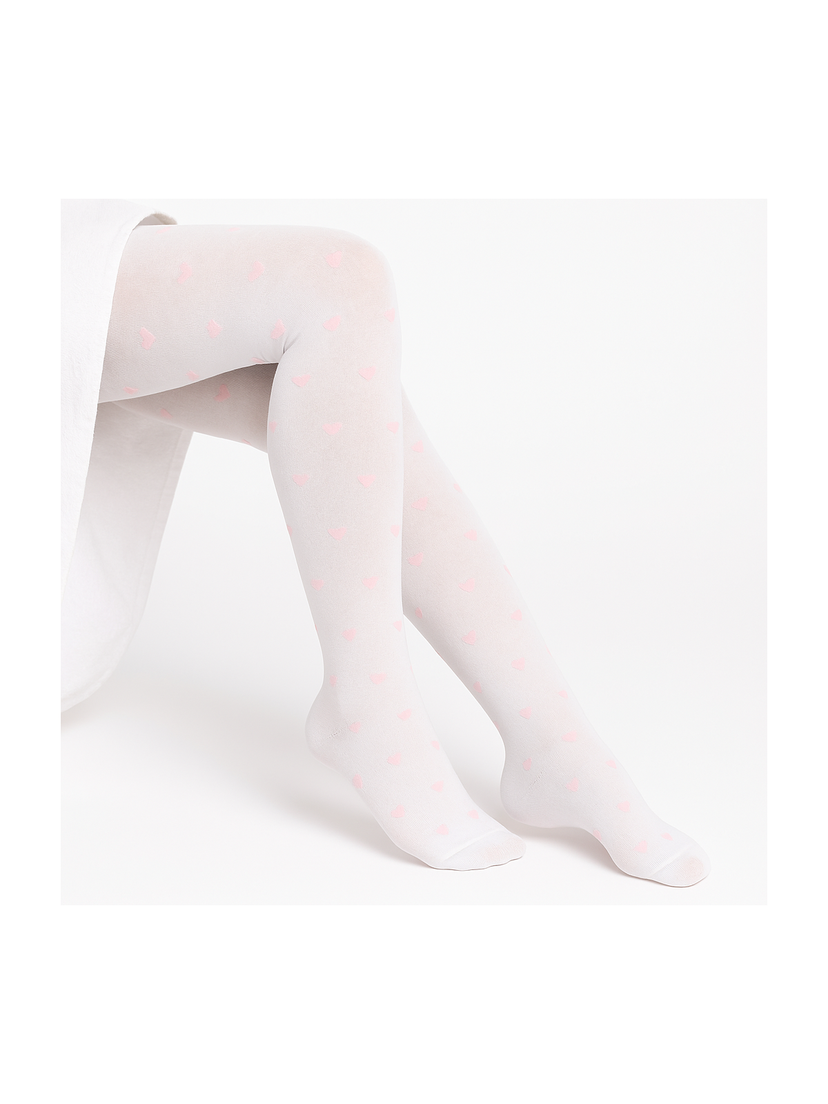 Rajstopy bawełniane białe w różowe serduszka tullinogi