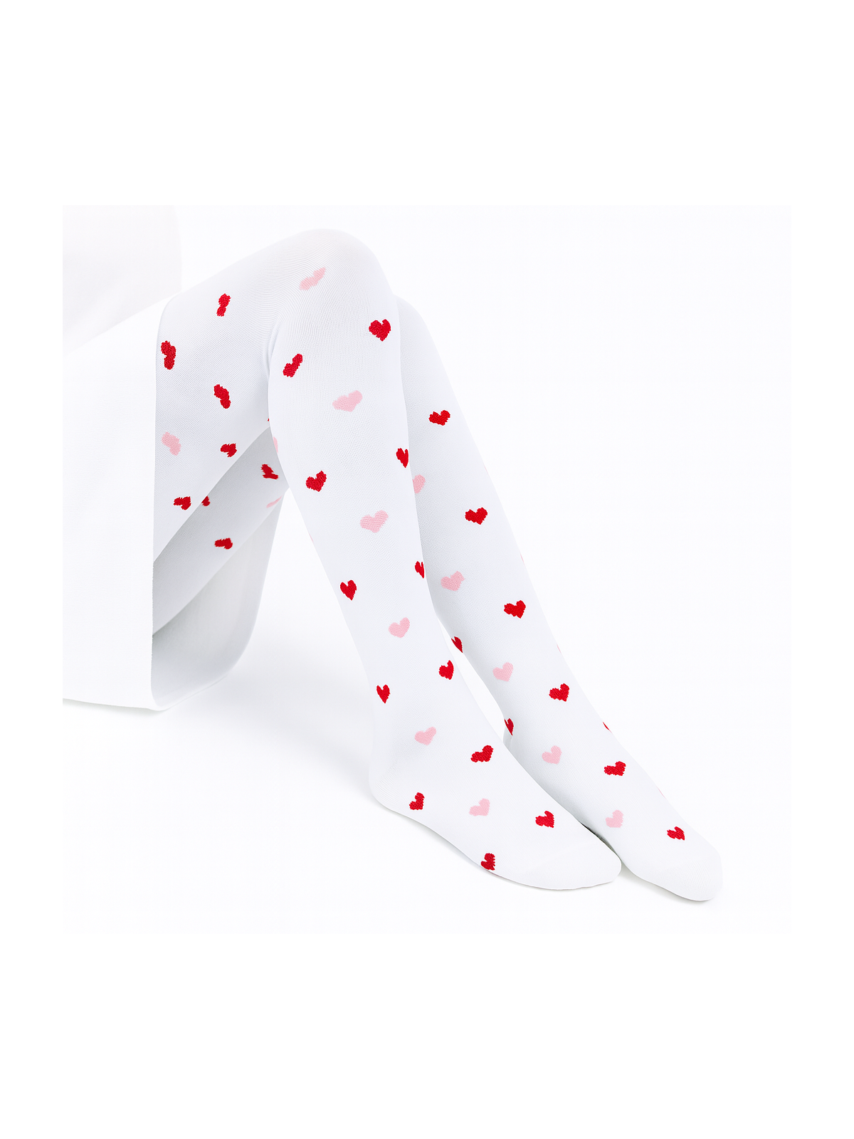Rajstopy bawełniane białe w różowe i czerwone serduszka tullinogi