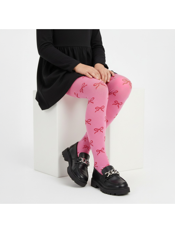 Rajstopy bawełniane różowe w czerwone kokardki tullinogi