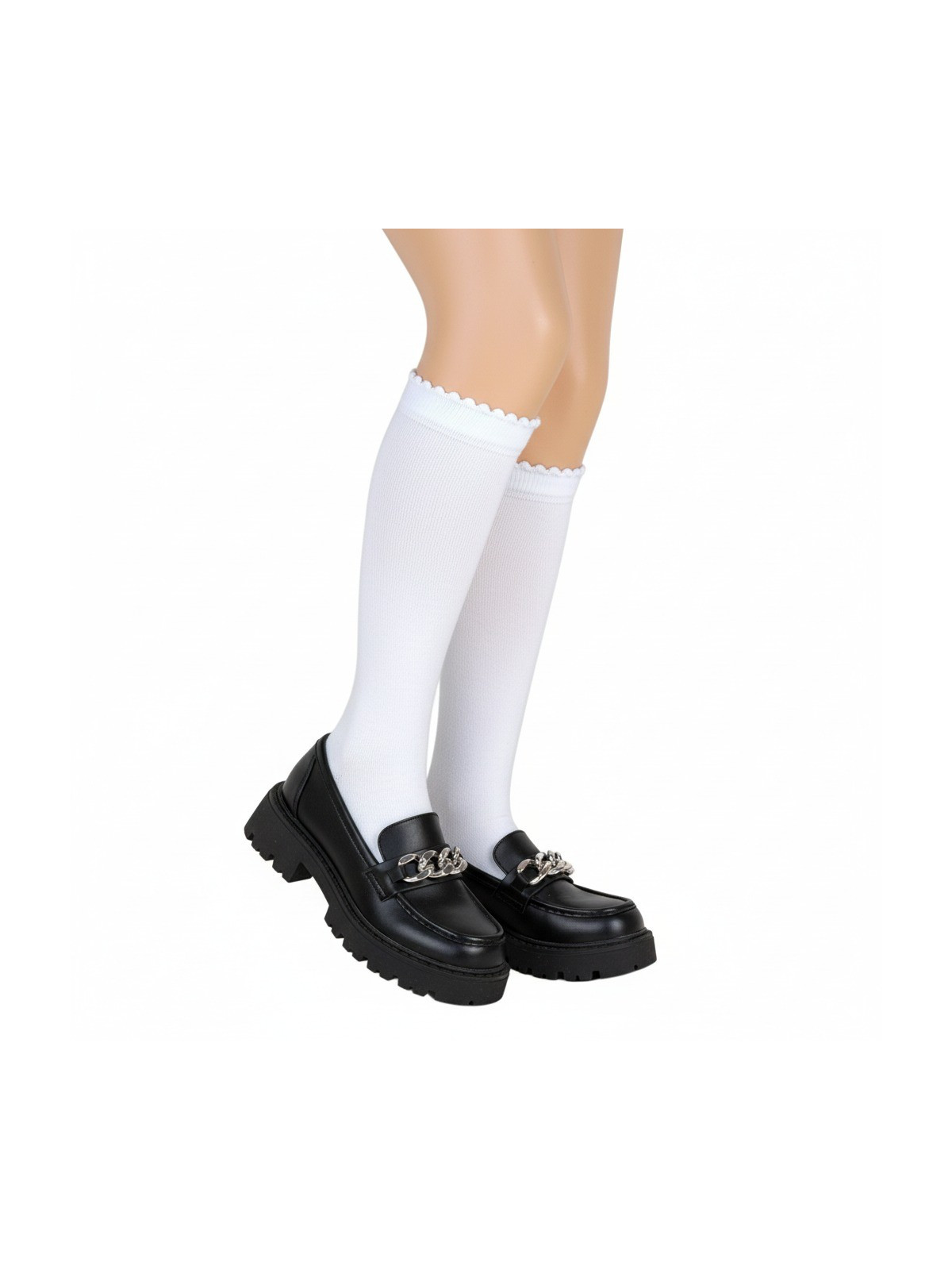 Podkolanówki bawełniane białe gładkie tullinogi