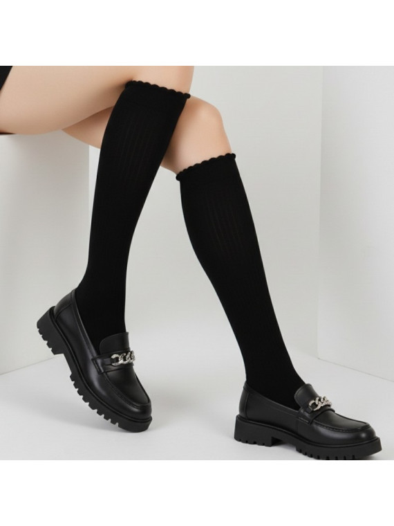 Podkolanówki bawełniane gładkie czarne tullinogi