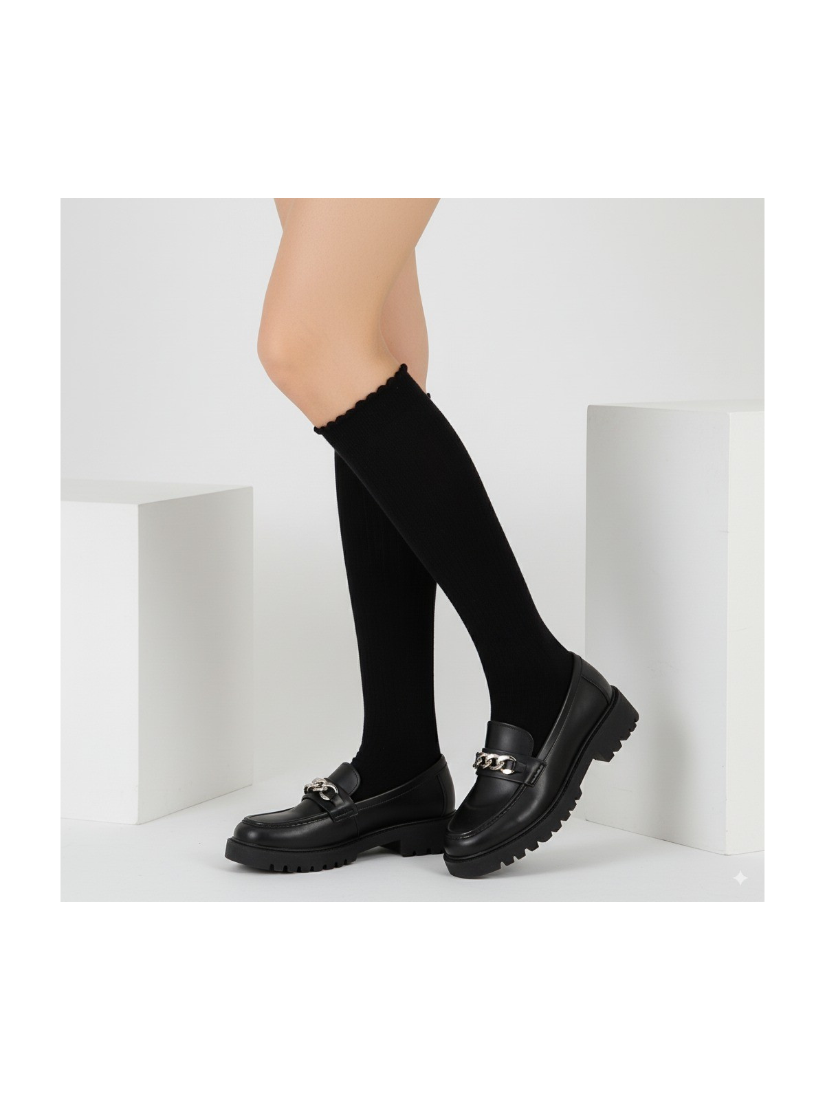 Podkolanówki bawełniane gładkie czarne tullinogi